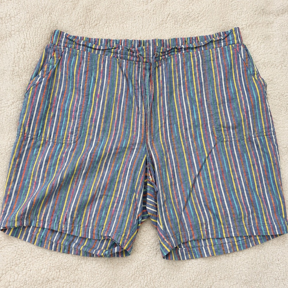 Talbots Chino Shorts 22W Rainbow Stripe Linen Blend Pull On 44x9 Beachy Preppy